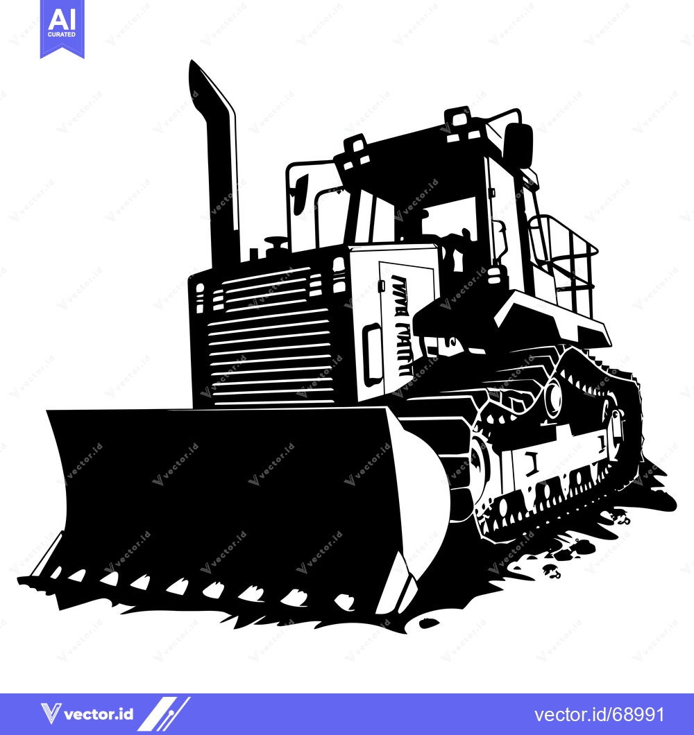 Premium Vector dari Black and White Illustration of a Bulldozer