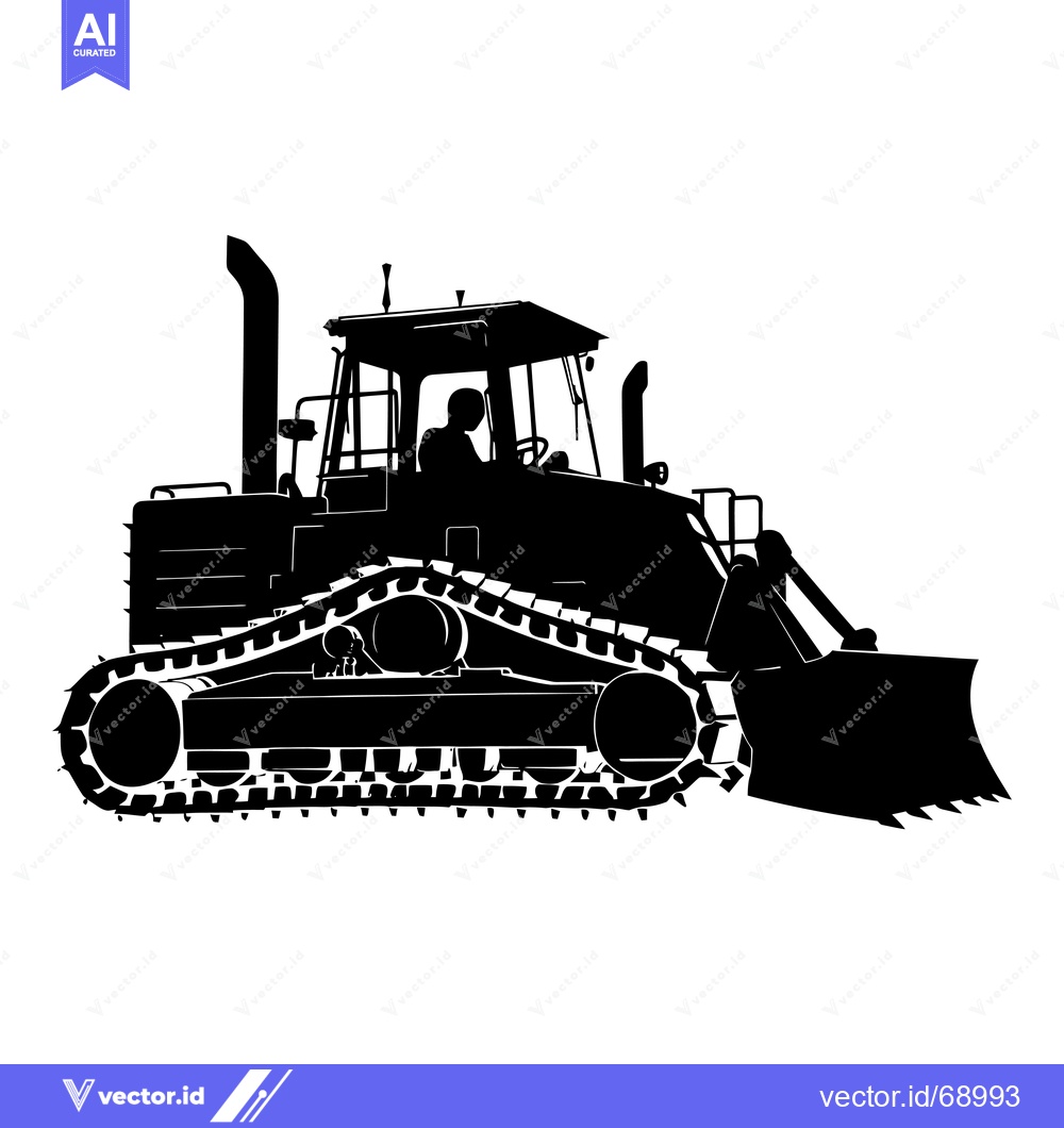 Premium Vector of Black and white silhouette of a tracked bulldozer