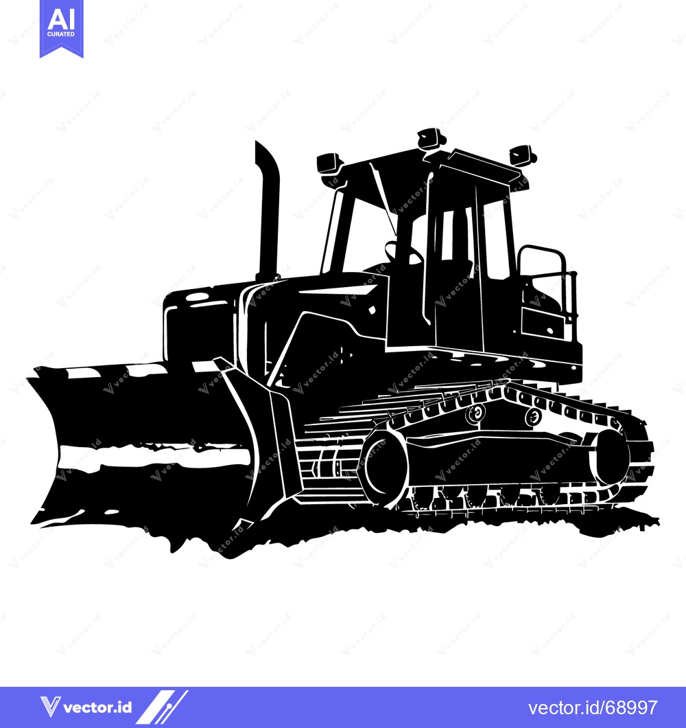 Premium Vector of Black and White Silhouette of a Bulldozer with a Blade