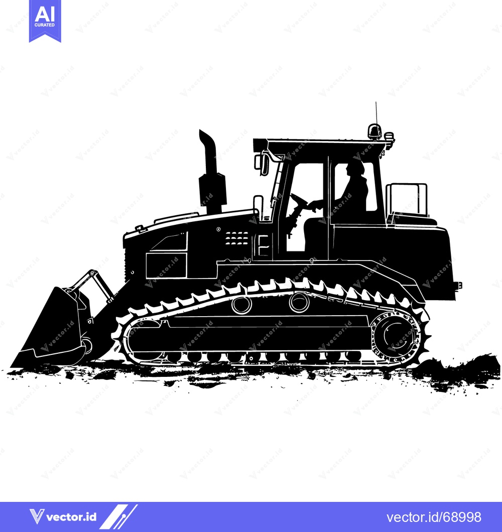 Premium Vector of Black and White Silhouette of a Bulldozer