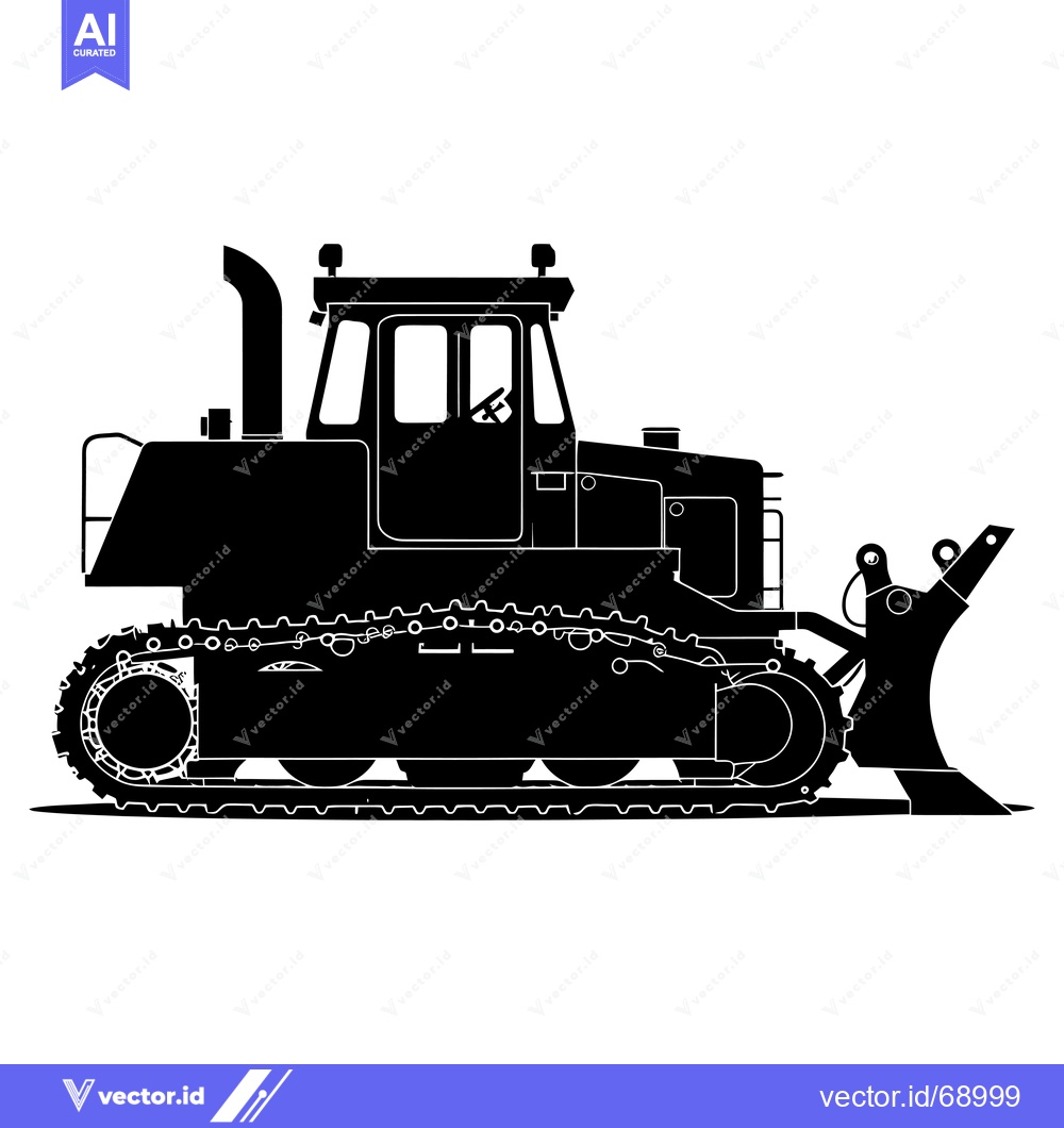 Premium Vector of Black and White Silhouette of a Bulldozer