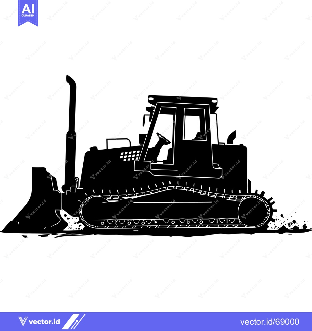 Premium Vector of Black and white silhouette of a bulldozer moving dirt