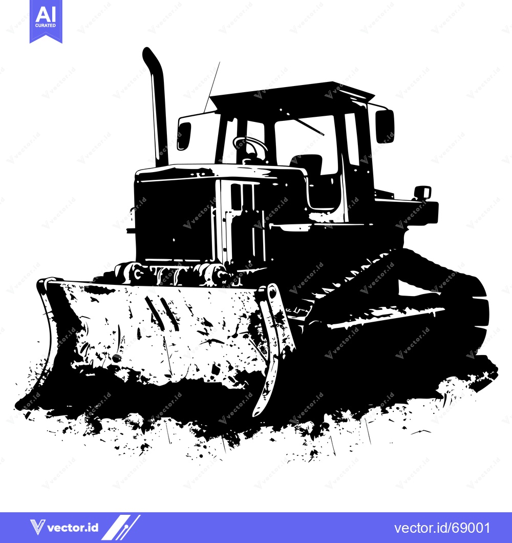 Premium Vector of Black and White Silhouette of a Bulldozer with a Large Blade