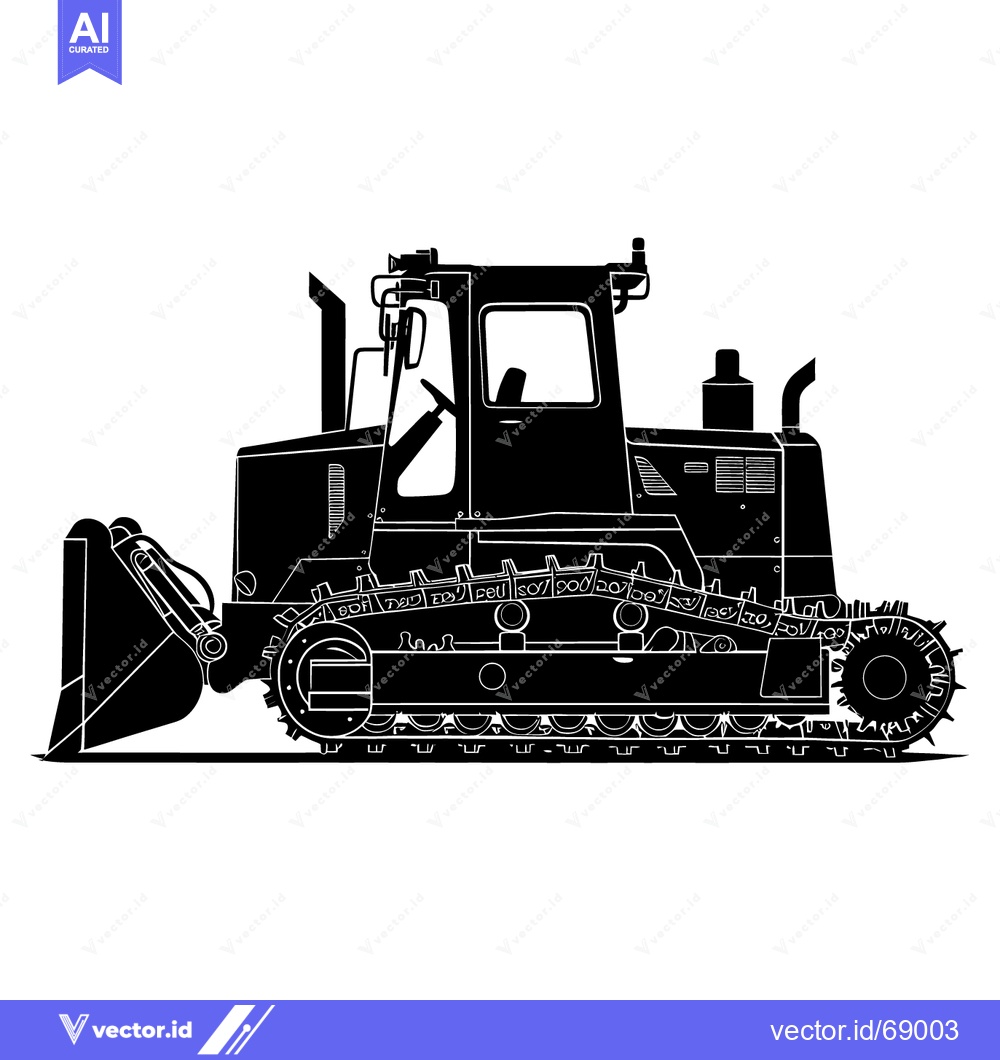 Premium Vector of Black and White Silhouette of a Bulldozer