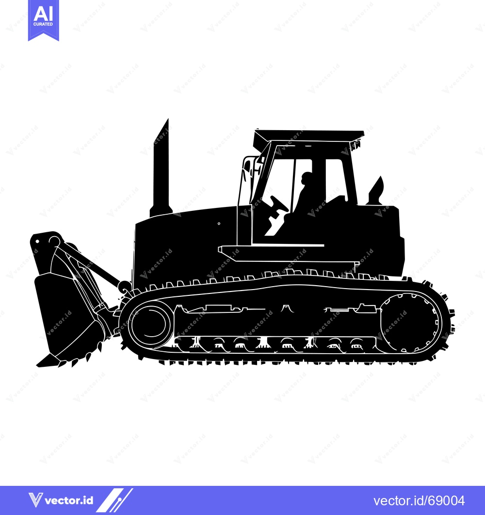 Premium Vector of Black and White Silhouette of a Bulldozer