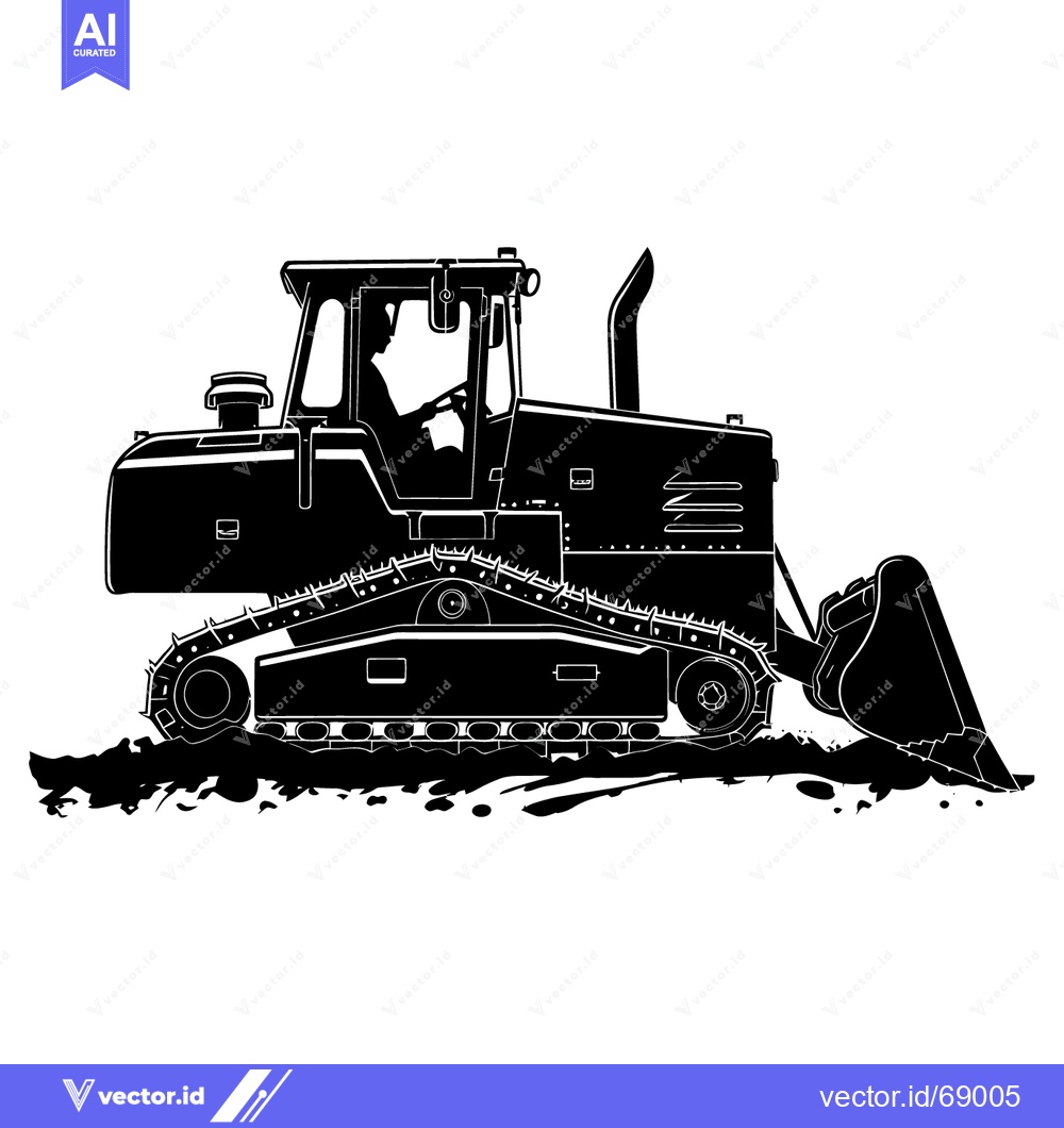 Premium Vector of Black and White Silhouette of a Bulldozer
