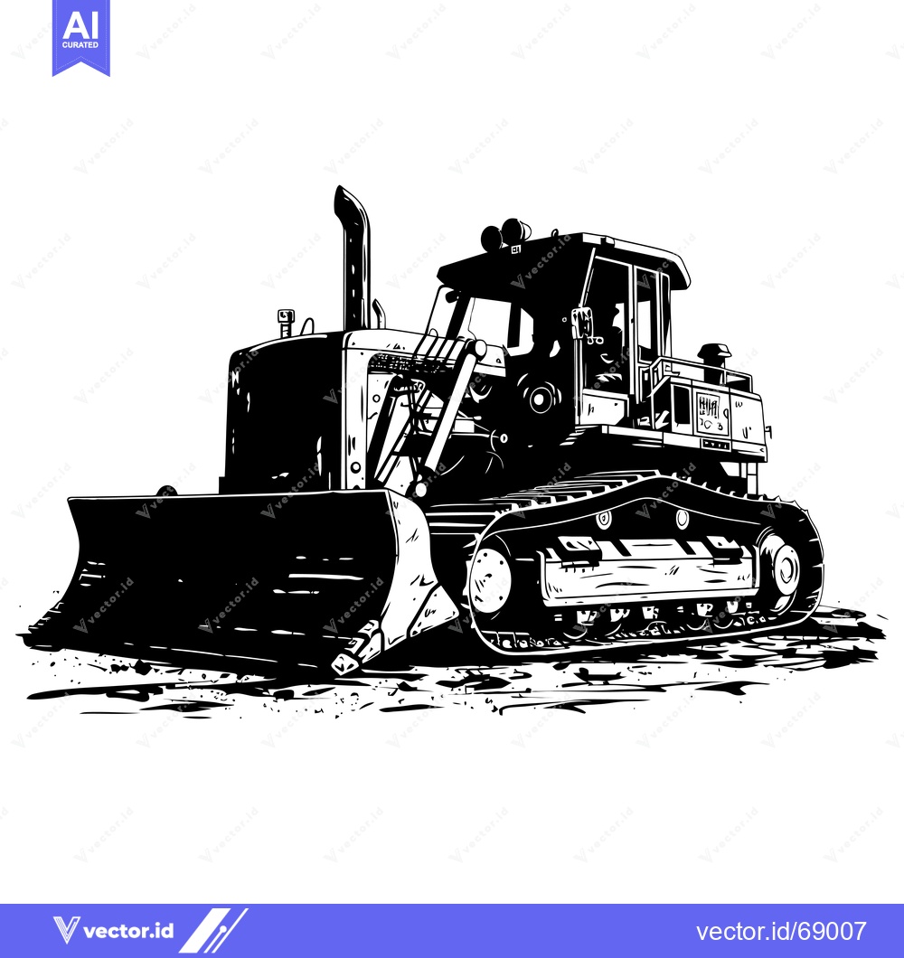 Premium Vector dari Black and White Illustration of a Bulldozer