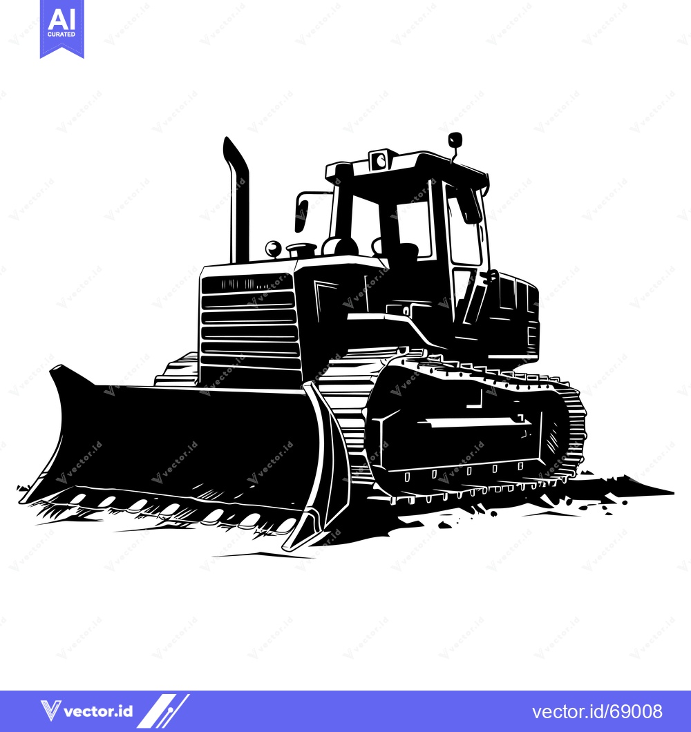 Premium Vector of Black and White Silhouette of a Bulldozer with a Blade