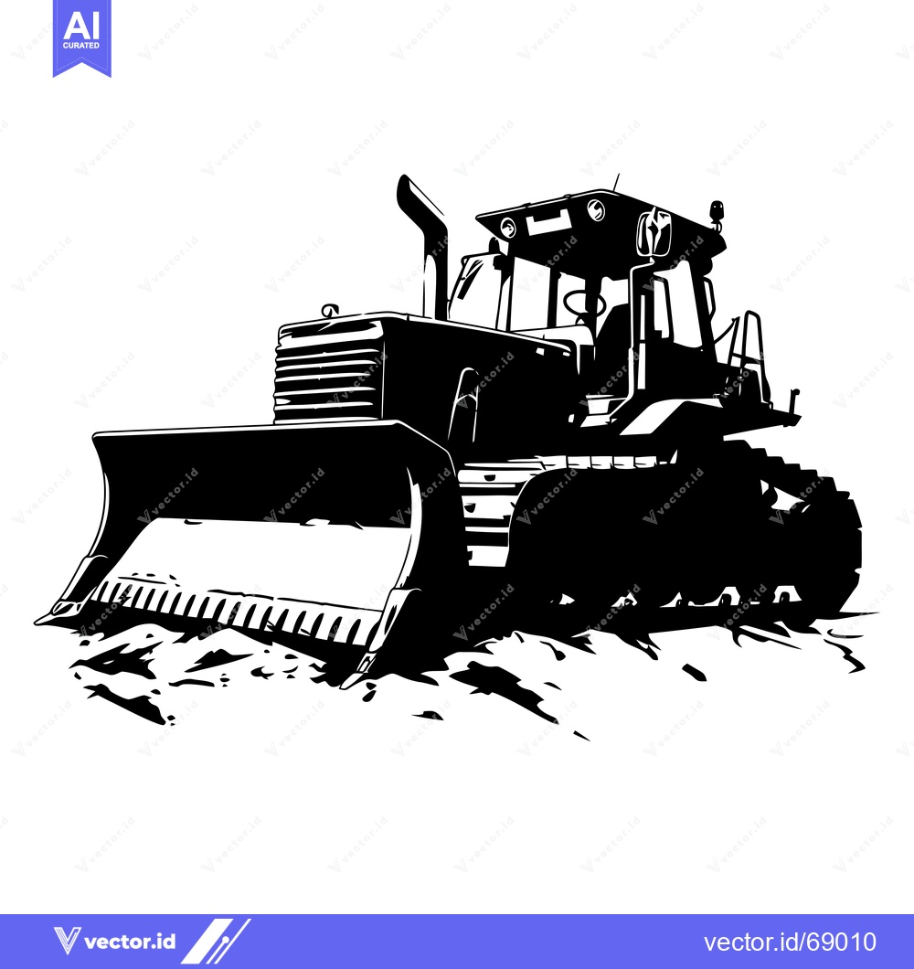 Premium Vector of Black and White Illustration of a Bulldozer with a Large Blade