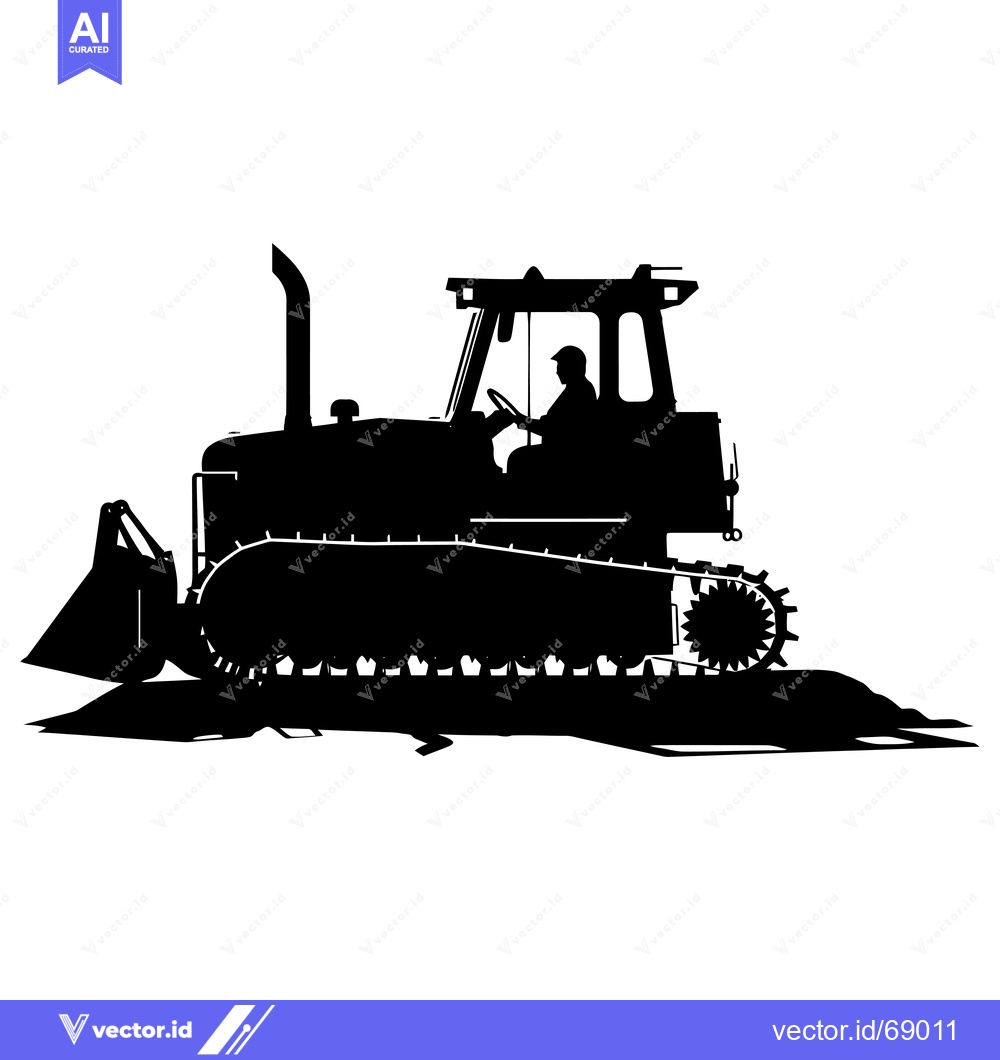 Premium Vector of Black and White Silhouette of a Bulldozer with an Operator