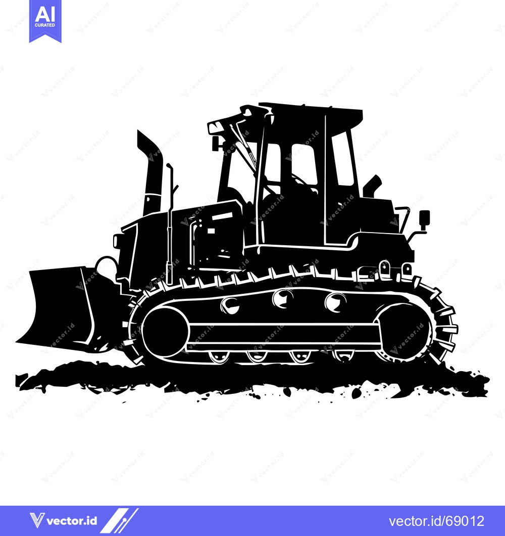 Premium Vector of Black and White Silhouette of a Bulldozer on Dirt