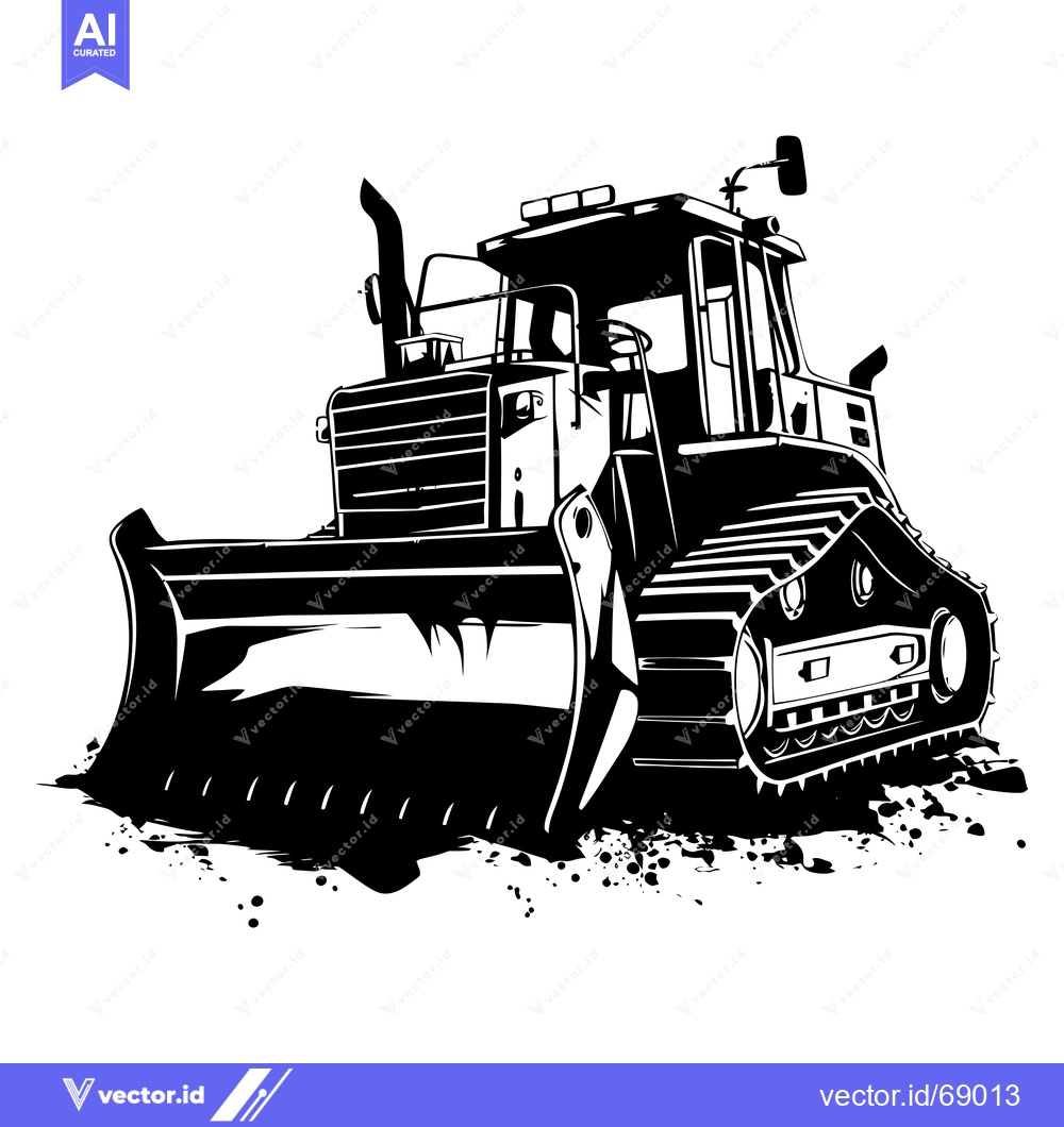Premium Vector of Black and White Illustration of a Bulldozer