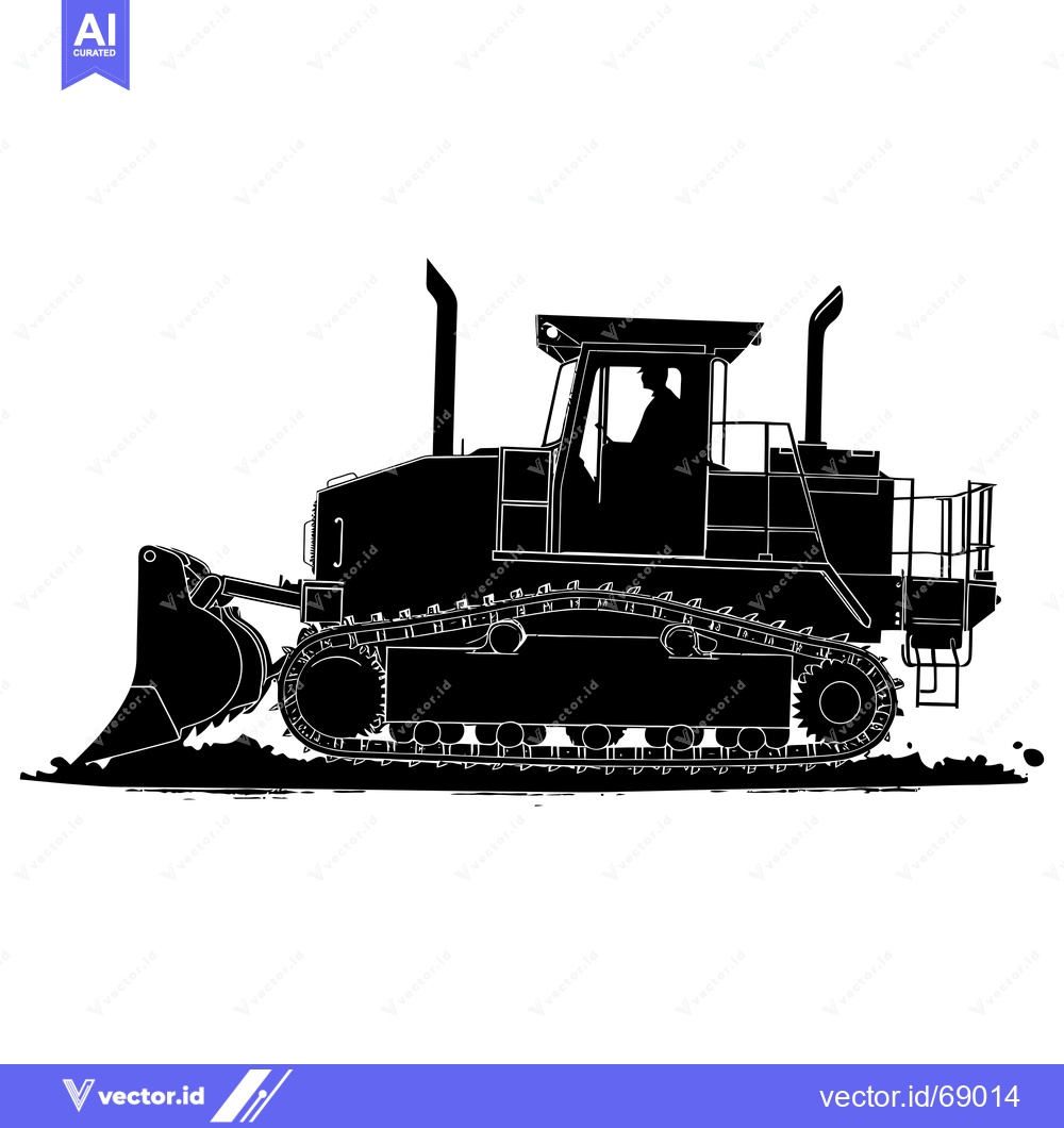 Premium Vector dari Black and White Silhouette of a Bulldozer with an Operator