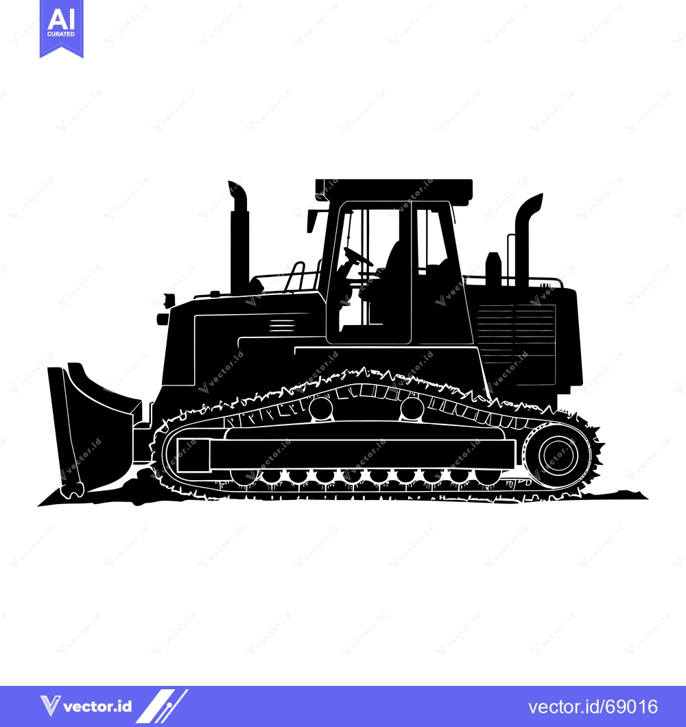 Premium Vector of Black and White Silhouette of a Bulldozer