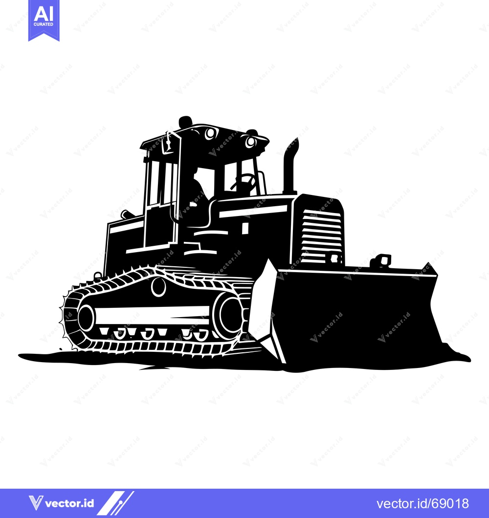 Premium Vector dari Black and white silhouette of a bulldozer with a driver in the cab