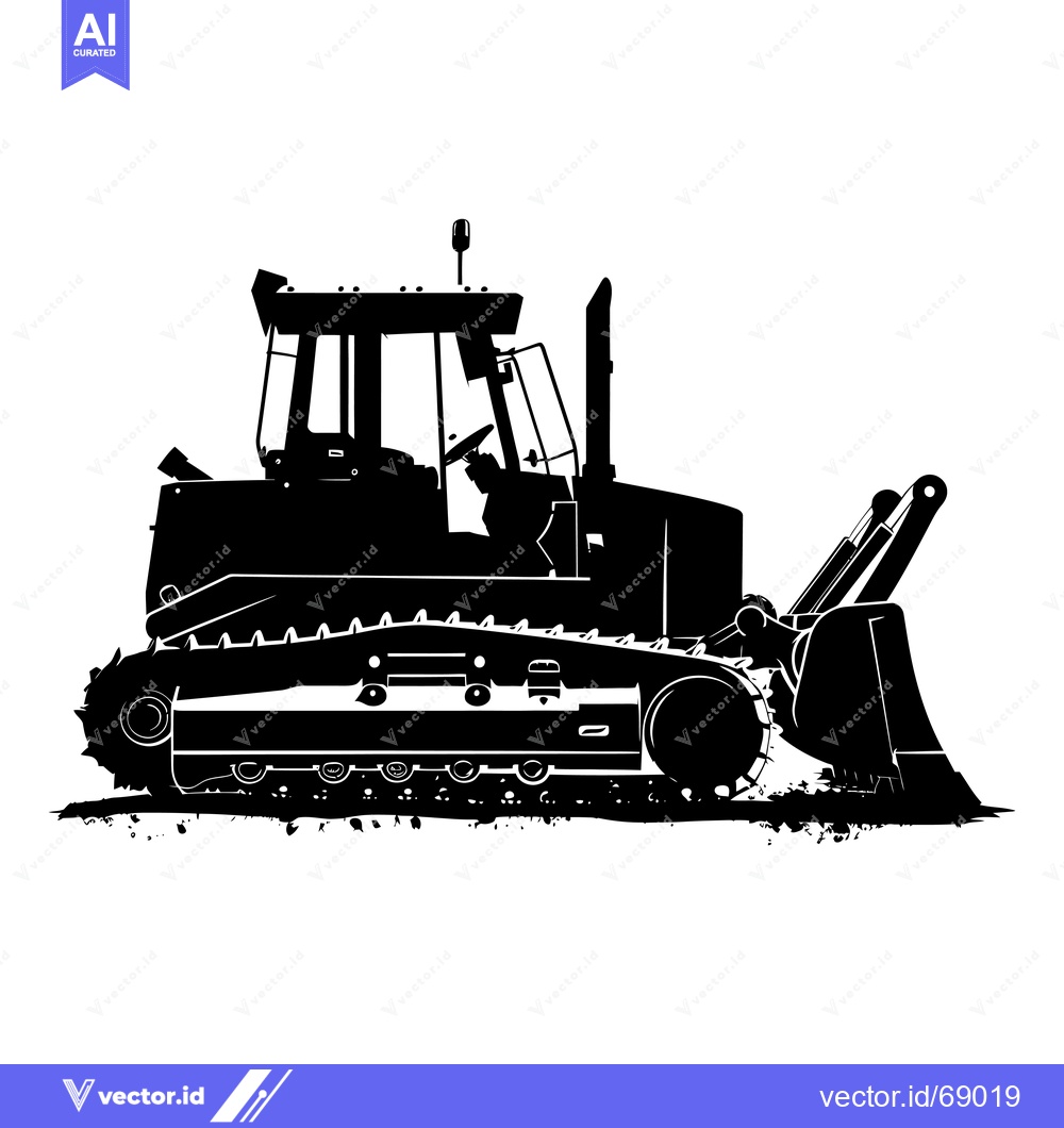 Premium Vector of Black and White Silhouette of a Bulldozer