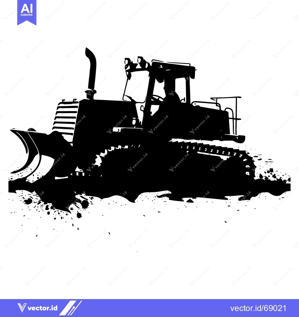 Premium Vector dari Black and White Silhouette of a Bulldozer in Action