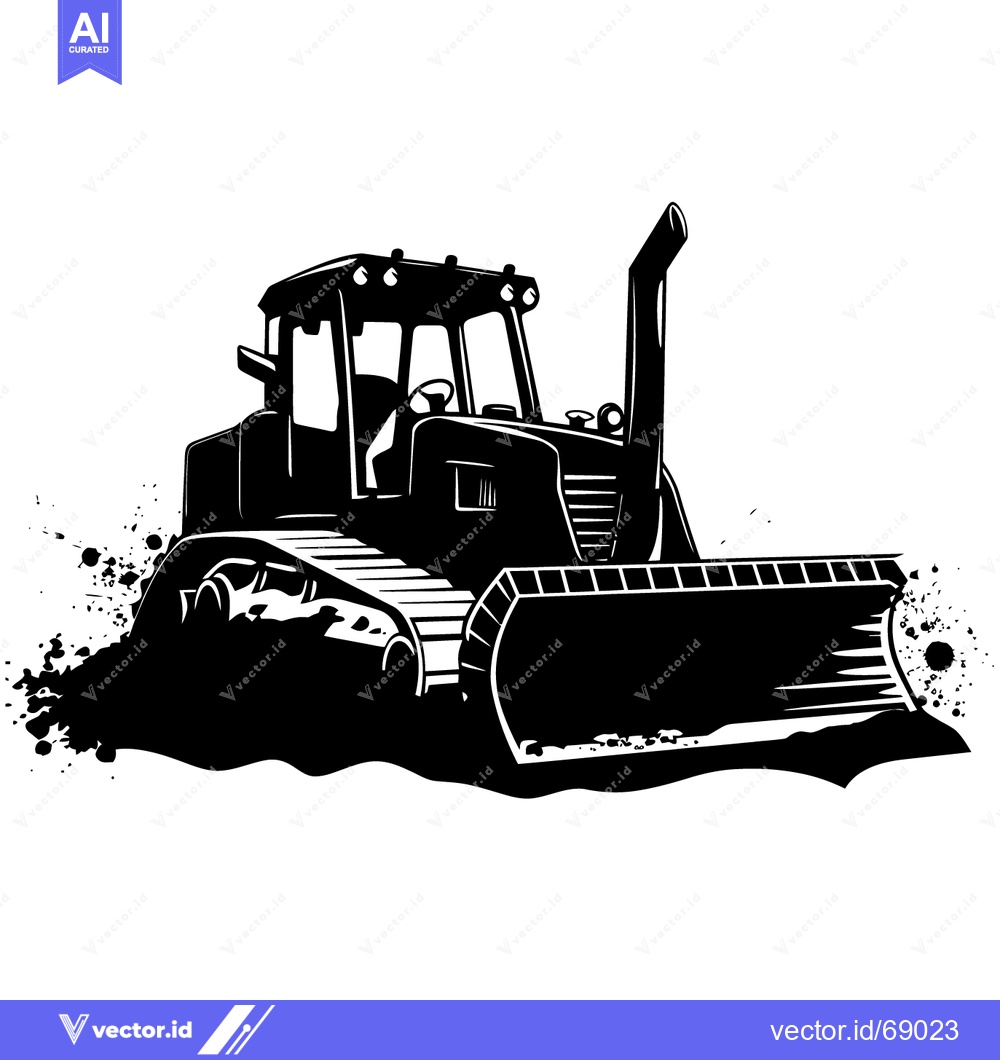 Premium Vector dari Black and White Silhouette of a Bulldozer with a Large Blade