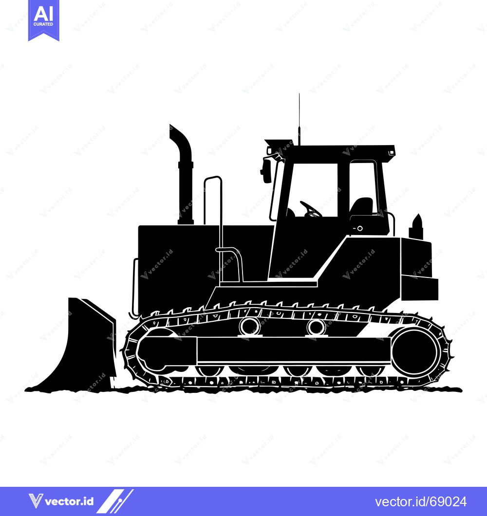 Premium Vector of Black and White Silhouette of a Bulldozer