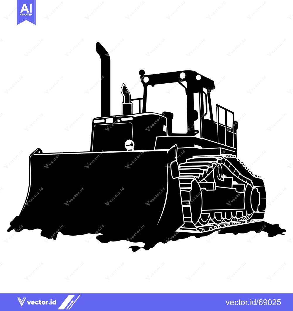 Premium Vector dari Black and White Silhouette of a Bulldozer