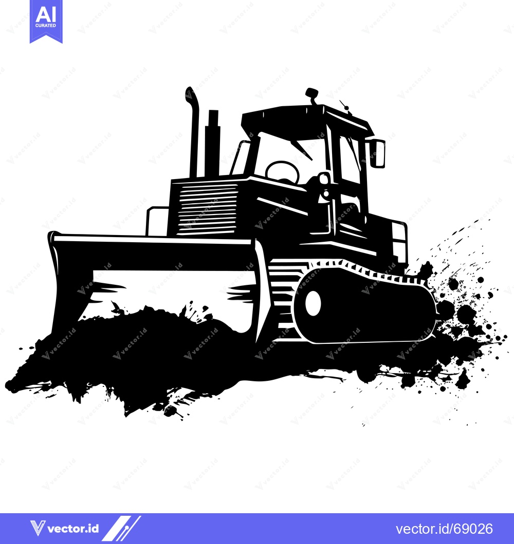 Premium Vector dari Black and White Silhouette of a Bulldozer with Splashes of Ink