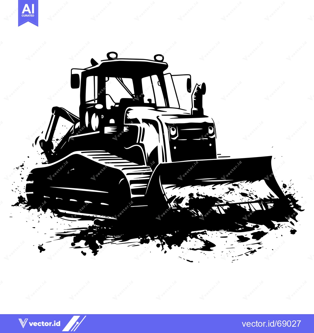 Premium Vector of Black and White Illustration of a Bulldozer in Action
