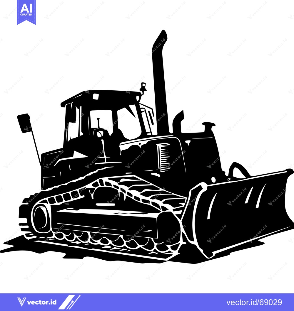 Premium Vector of Black and White Silhouette of a Bulldozer