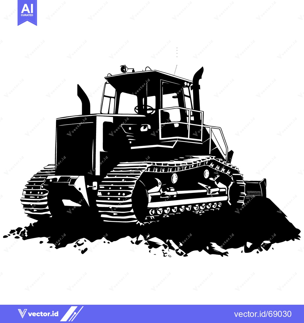 Premium Vector of Black and White Silhouette of a Bulldozer on Dirt