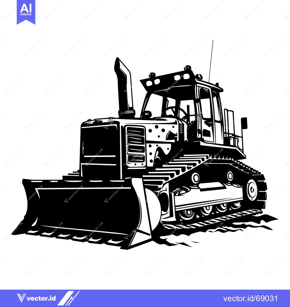 Premium Vector dari Black and White Illustration of a Bulldozer