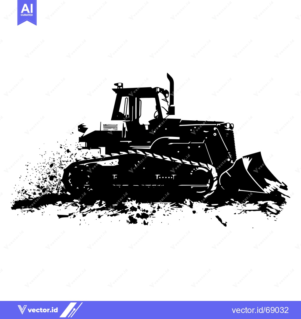Premium Vector of Black and White Silhouette of a Bulldozer with Splashes of Dirt