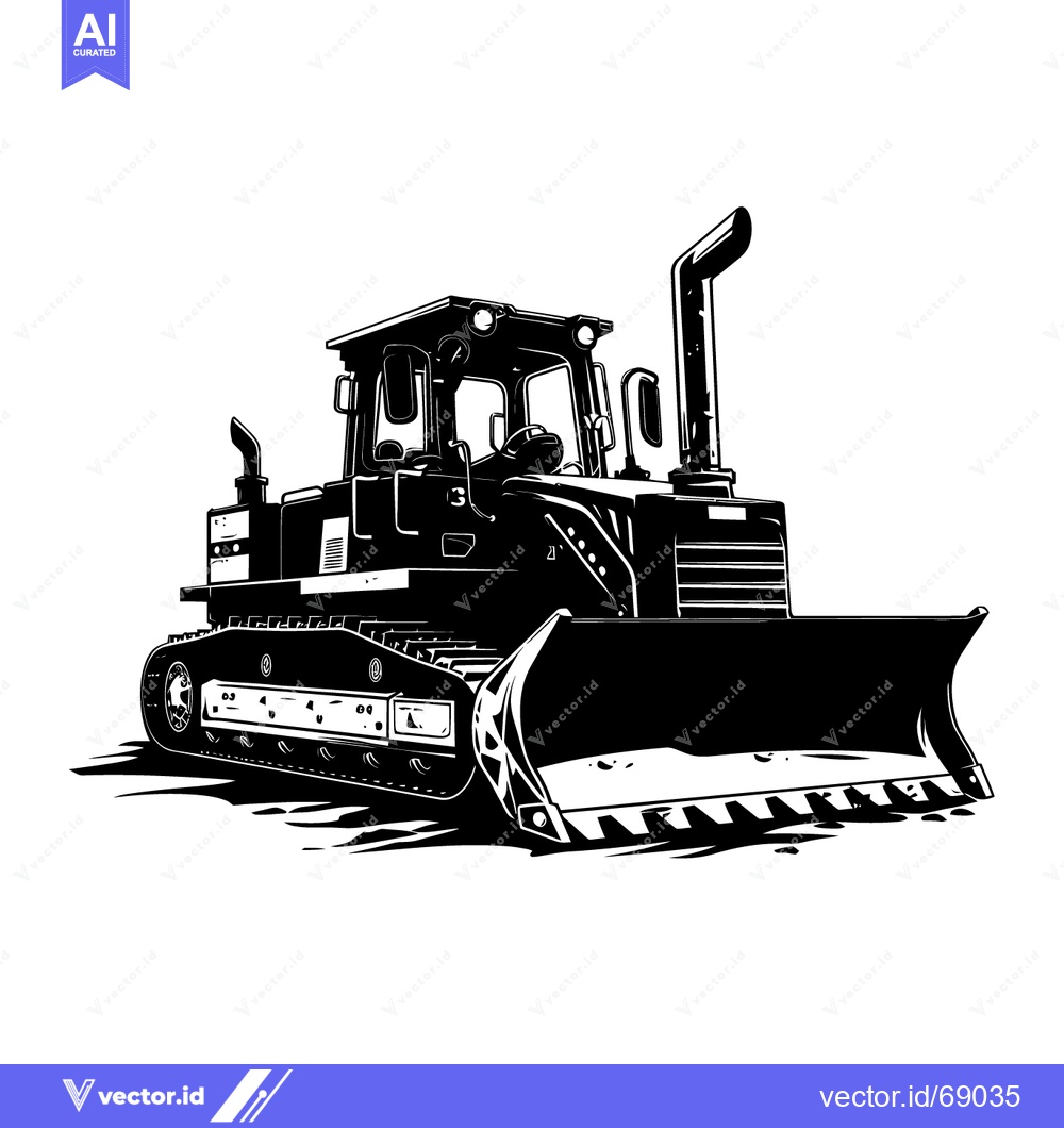 Premium Vector of Black and White Silhouette of a Bulldozer with a Raised Blade