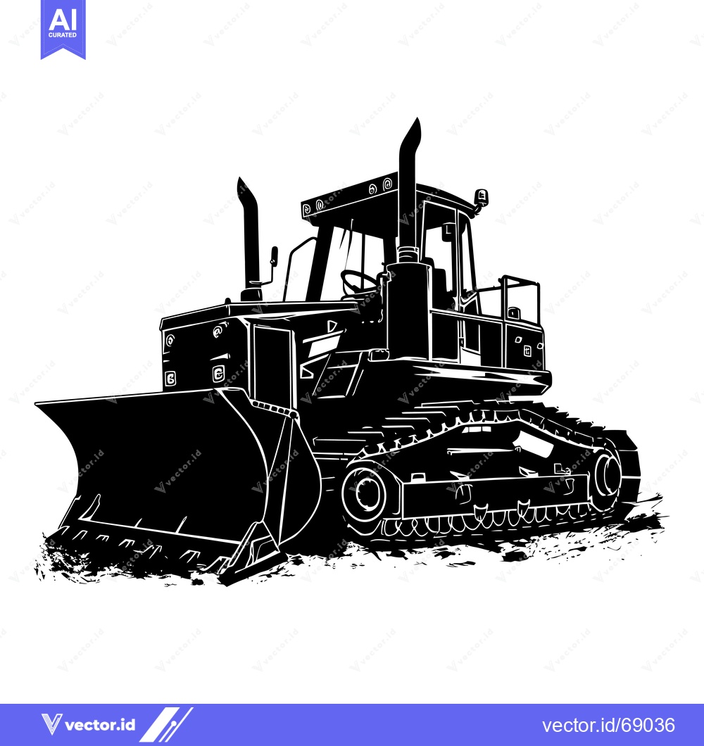 Premium Vector dari Black and White Silhouette of a Bulldozer