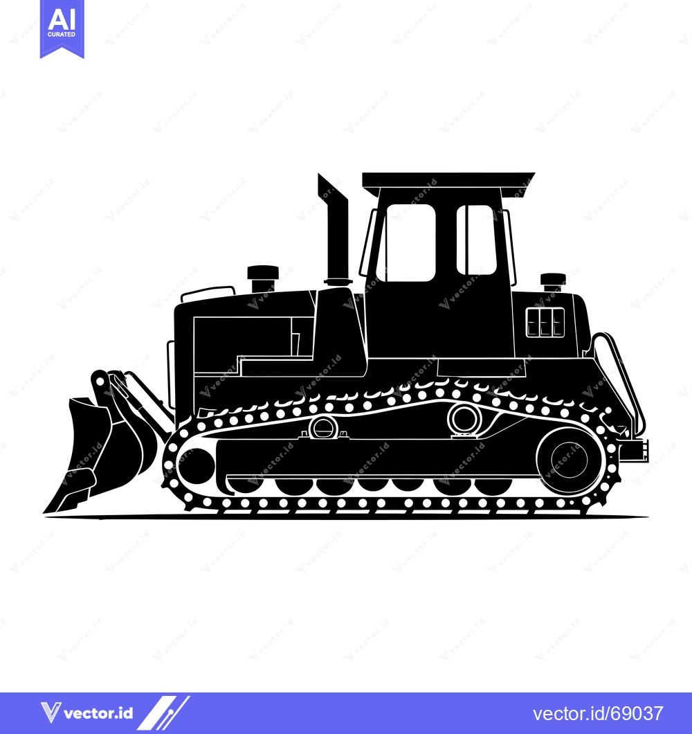 Premium Vector of Black and White Silhouette of a Bulldozer with a Raised Blade