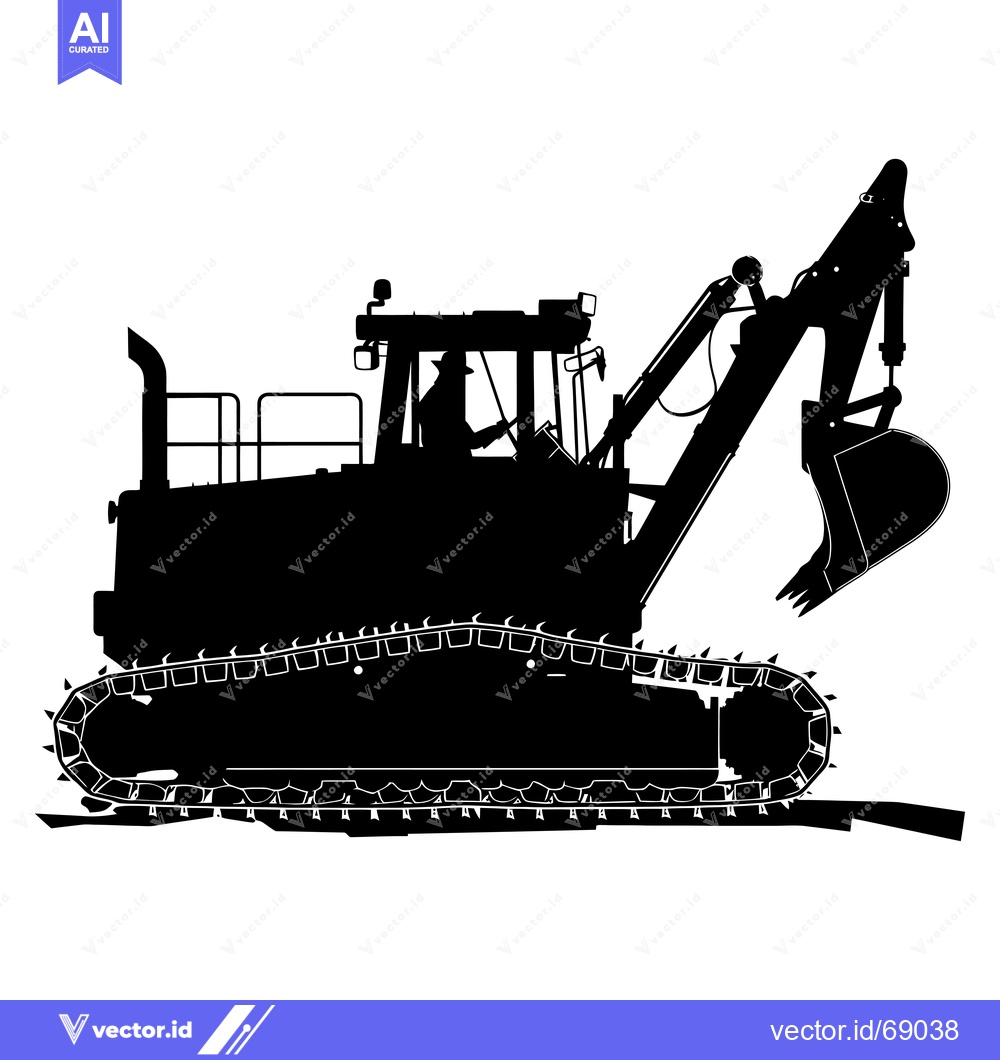 Premium Vector dari Black and White Silhouette of an Excavator with a Driver