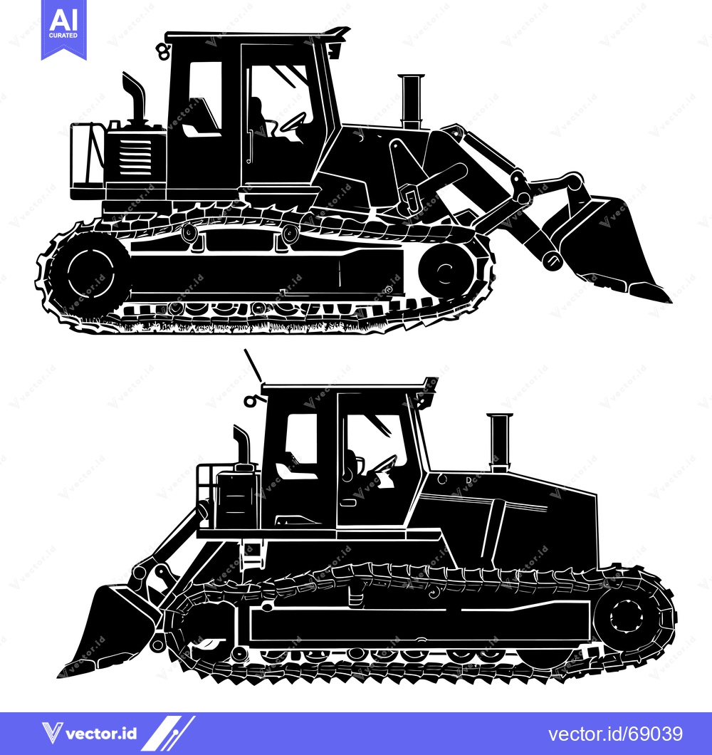 Premium Vector of Two Black Silhouettes of Bulldozers with Tracks