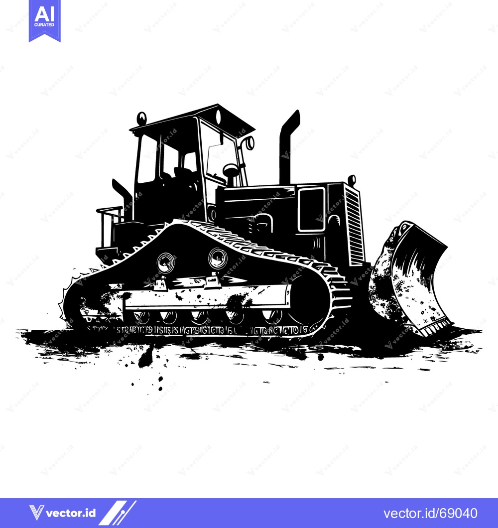Premium Vector of Black and White Silhouette of a Bulldozer with Tracks and a Blade