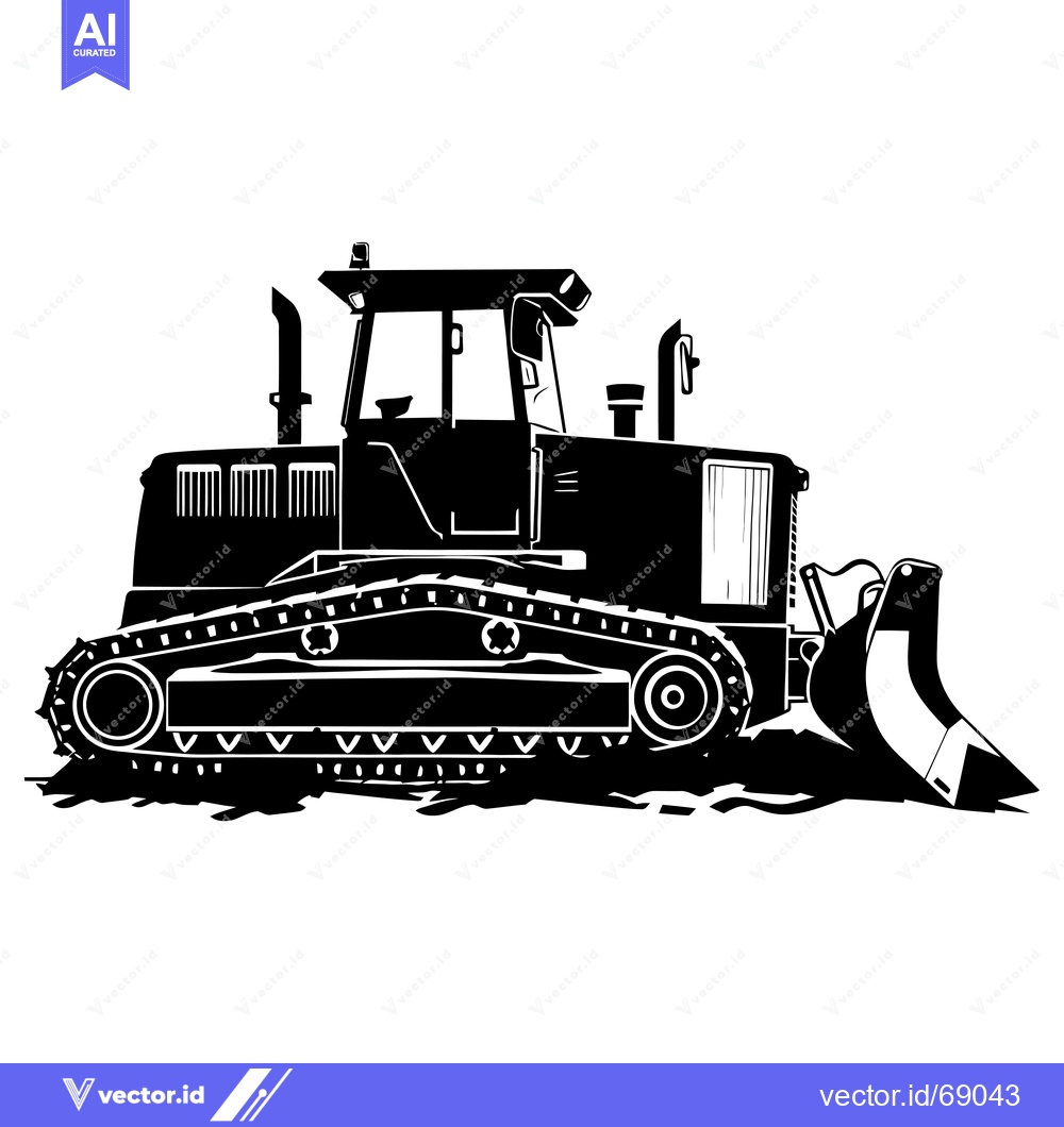 Premium Vector of Black and White Silhouette of a Bulldozer
