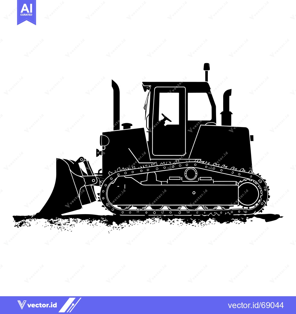 Premium Vector dari Black and White Silhouette of a Bulldozer on the Ground