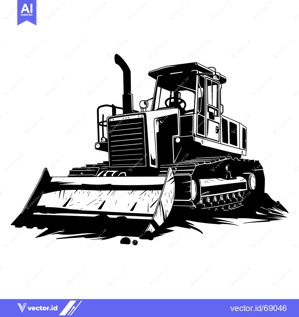 Premium Vector dari Black and White Illustration of a Bulldozer