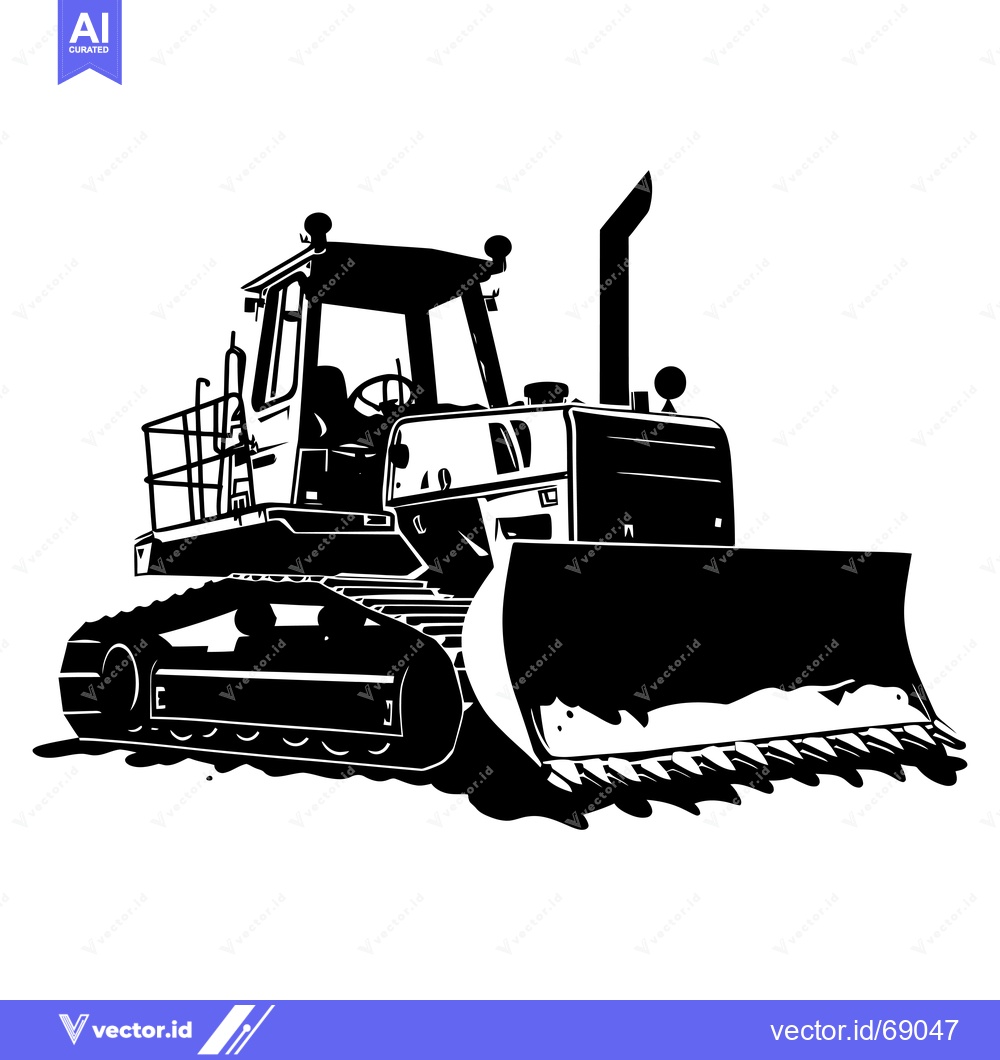 Premium Vector of Black and white silhouette of a bulldozer