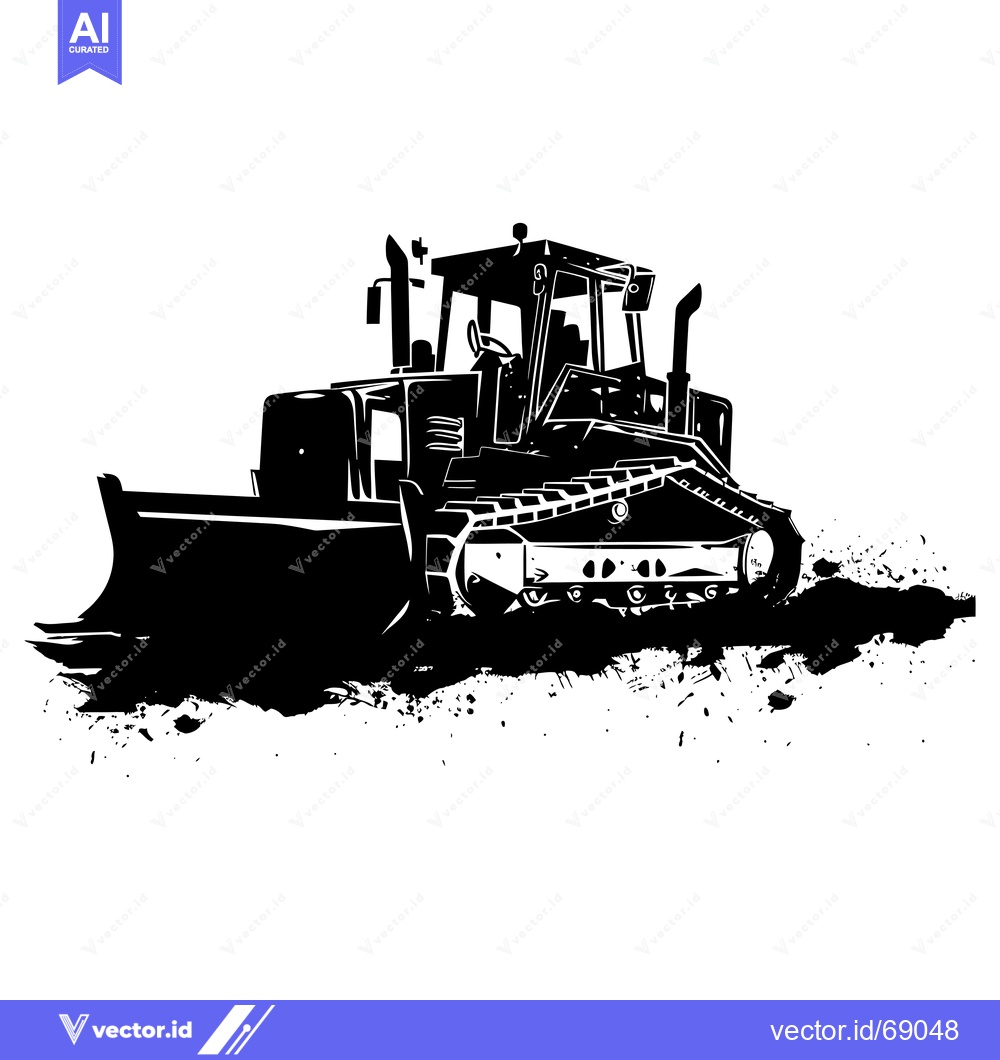 Premium Vector of Black and White Silhouette of a Bulldozer on a White Background