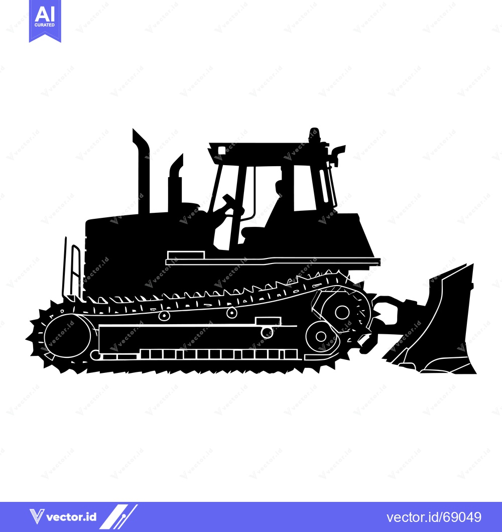 Premium Vector of Black and White Silhouette of a Bulldozer