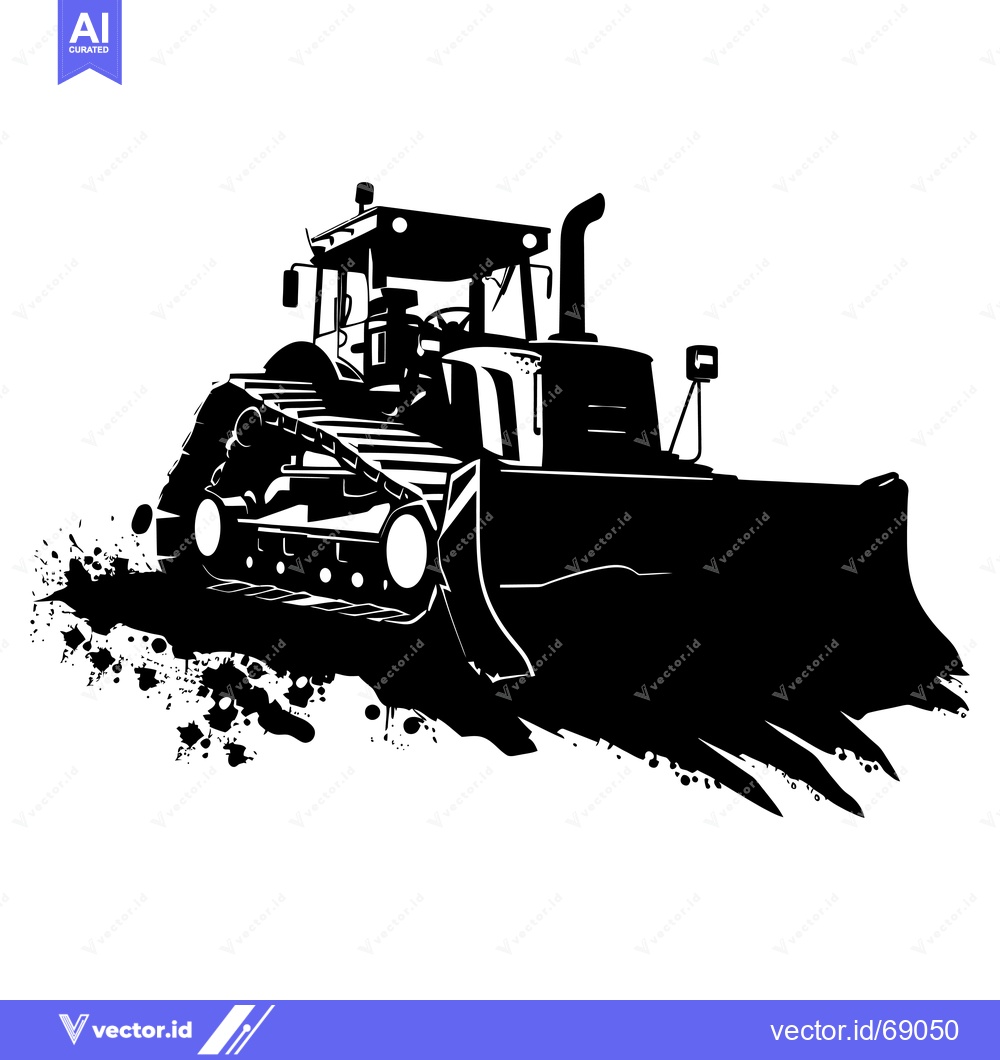 Premium Vector of Black and White Silhouette of a Powerful Bulldozer