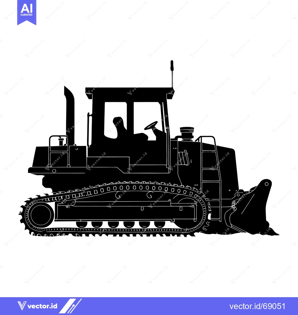 Premium Vector dari Black and White Silhouette of a Bulldozer