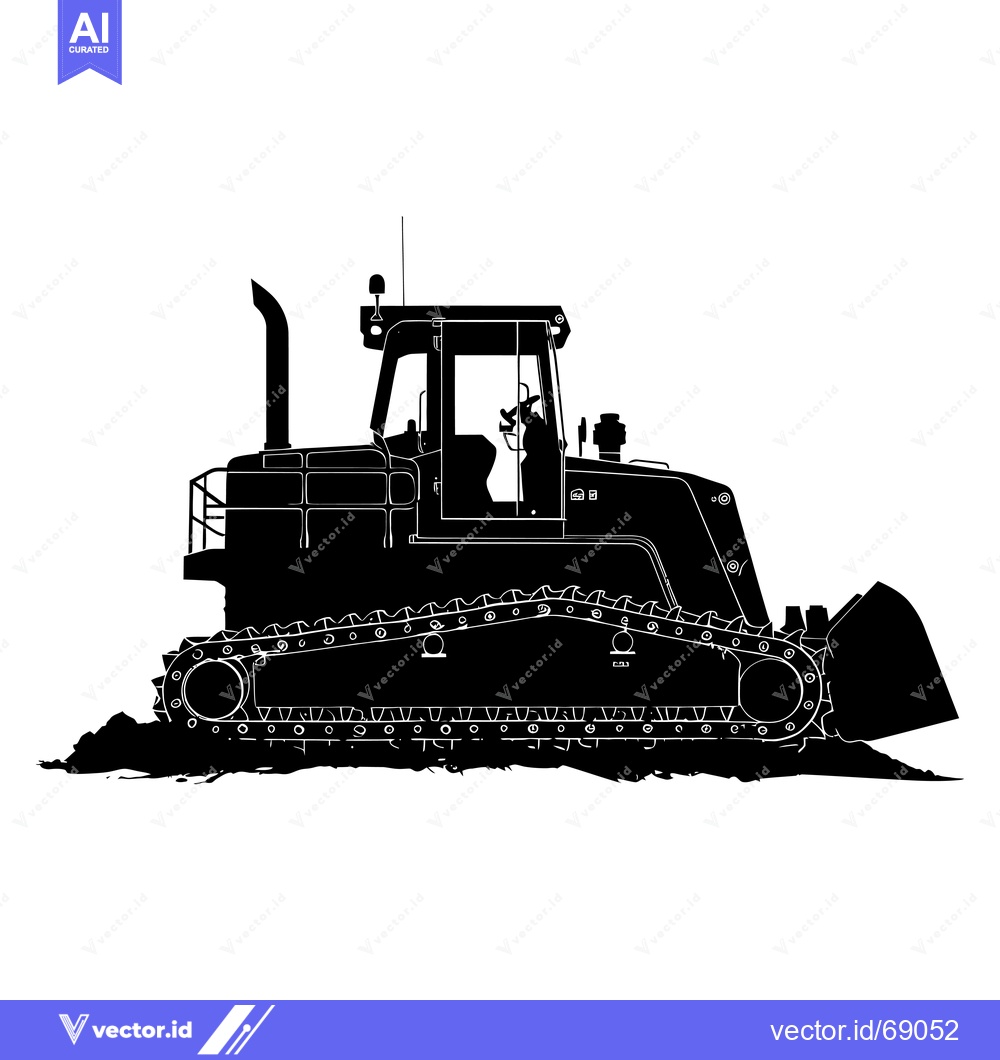 Premium Vector of Black and White Silhouette of a Bulldozer