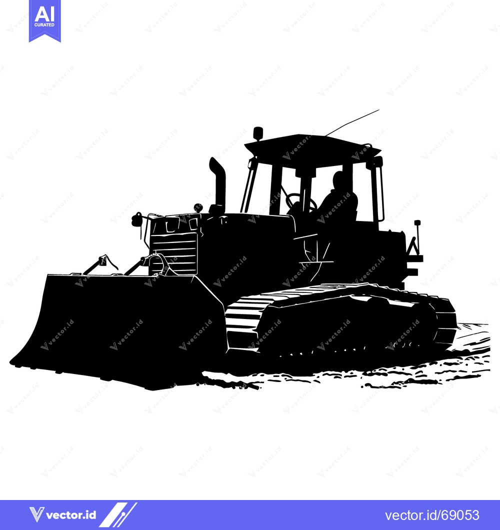 Premium Vector of Black and White Silhouette of a Bulldozer
