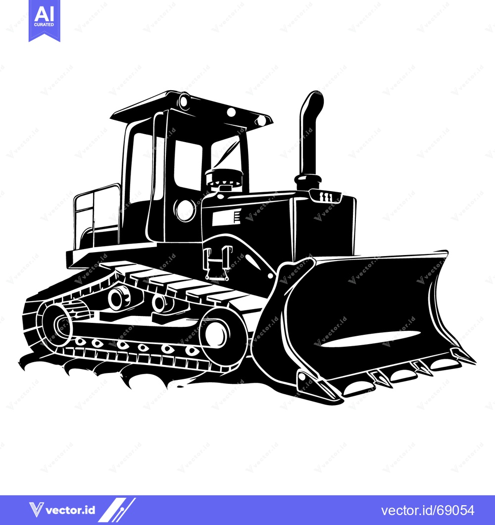 Premium Vector of Black and White Silhouette of a Bulldozer
