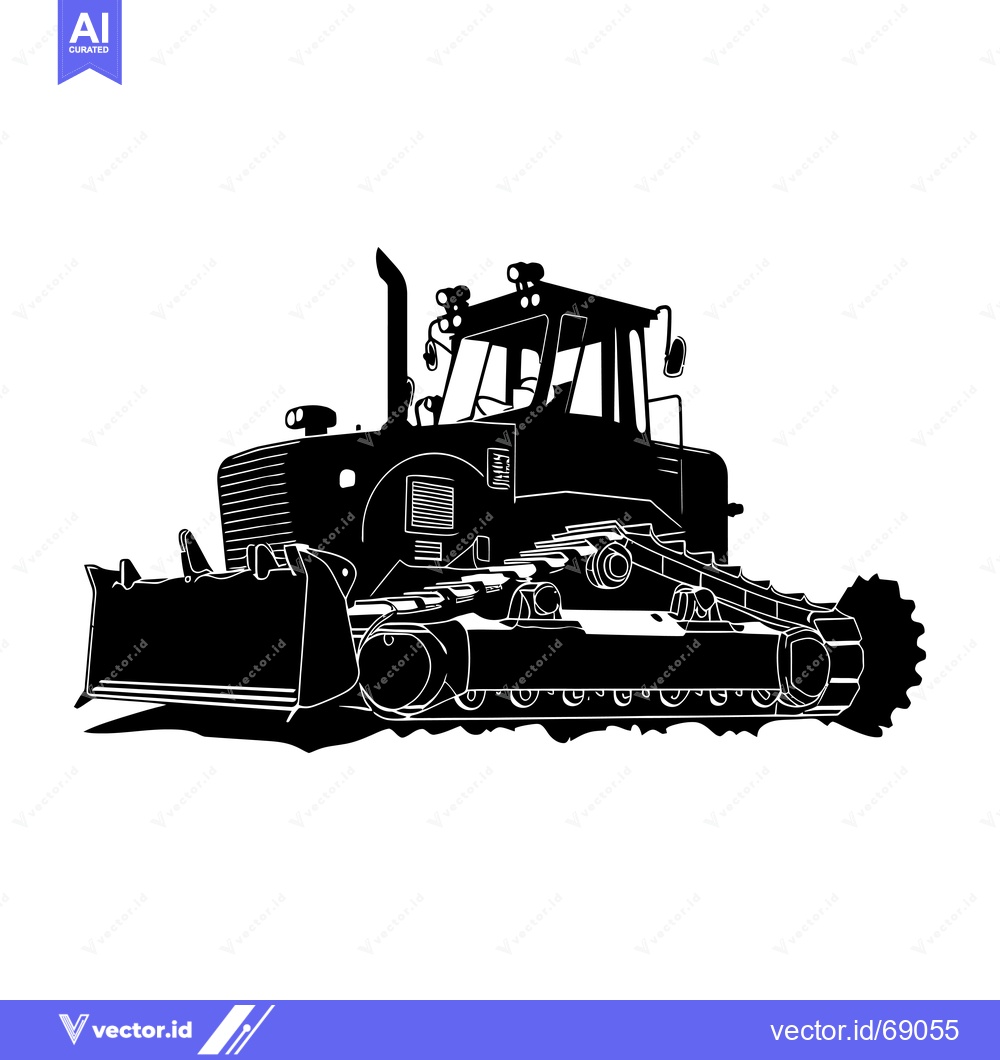 Premium Vector of Black and White Silhouette of a Bulldozer with a Blade