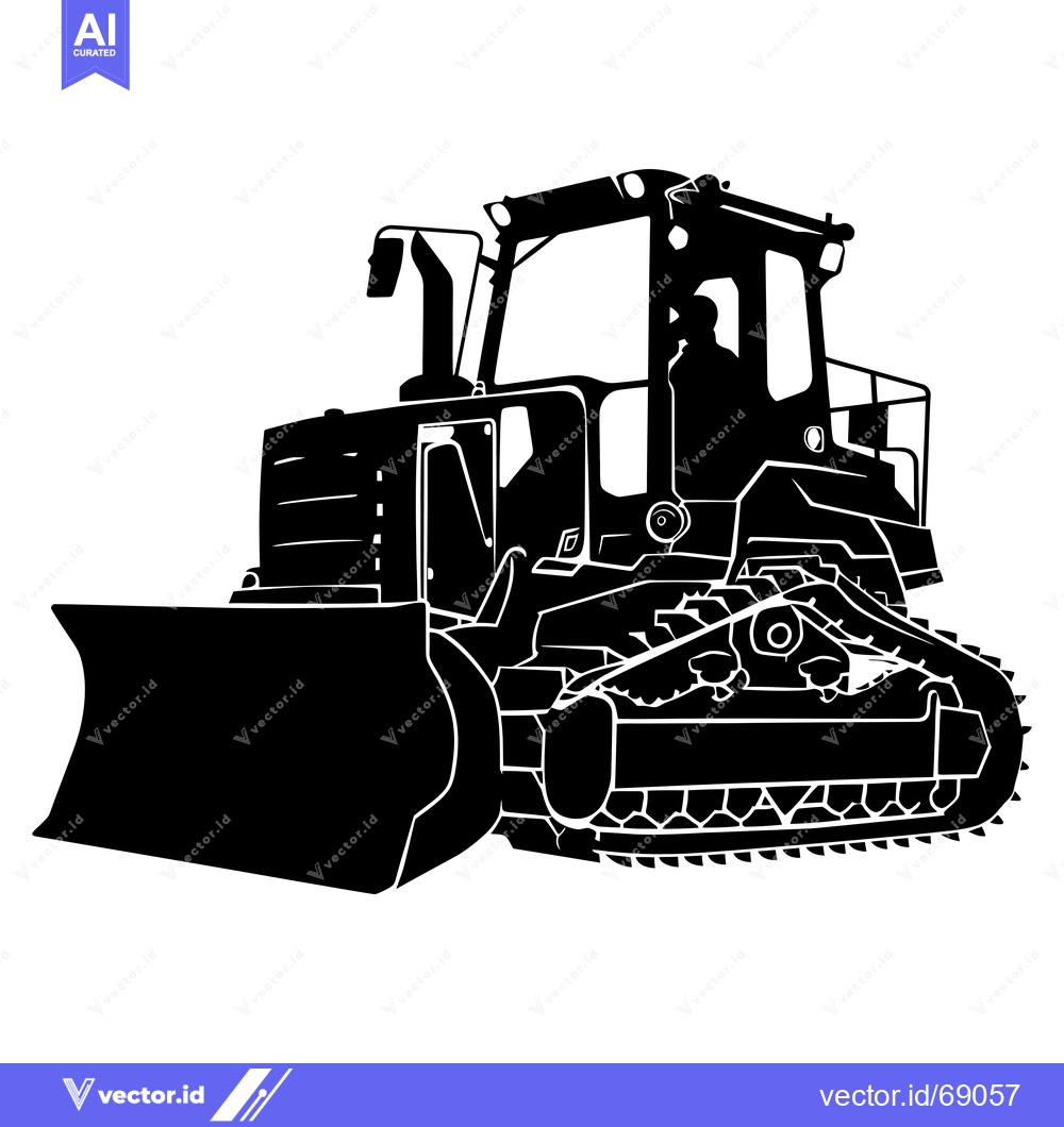 Premium Vector dari Black and White Silhouette of a Bulldozer