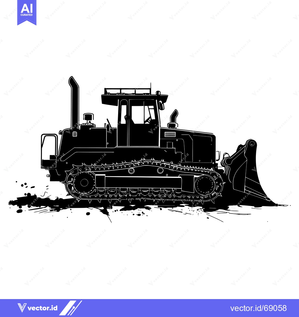 Premium Vector dari Black and White Silhouette of a Bulldozer with Tracks
